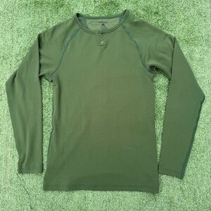 Velocio Green Wool Blend Long Sleeve Henley Snap Shirt, Size L